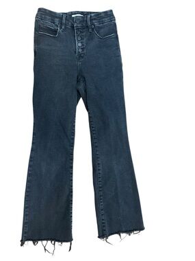 Good American Dark Blue High-Rise Button-Front Flare Jeans
